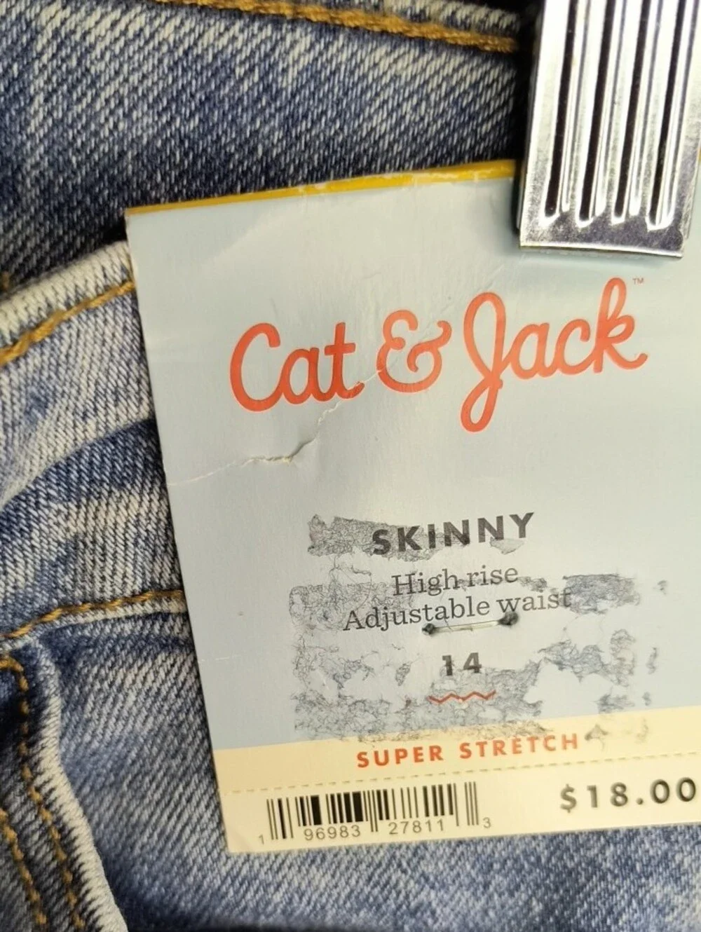 Kids Cat & Jack Size 14 Light Blue Skinny Jeans with Floral Patchs, NWT